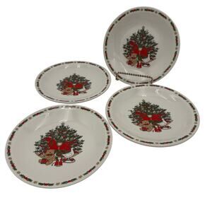 Vtg Dinner Plates in O Christmas Tree by Ten Strawberry Street Set of 4